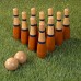 Lawn Bowling Game/Skittle Ball- Indoor and Outdoor Fun for Toddlers, Kids, Adults –10 Wooden Pins, 2 Balls, and Mesh Bag Set byRacdde (8 Inch), Orange - 8" 
