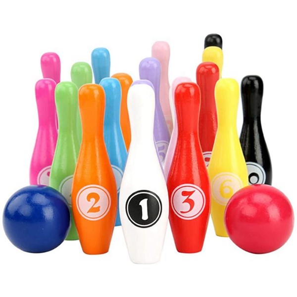 Racdde Wooden Bowling Set, Kids Interactive Toys for Children with Numbers Family Game Party Supplies Intelligent Skittles Toy Educational Toy 