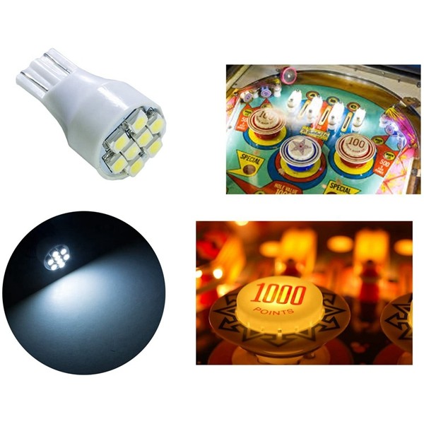 Racdde 2x #906 921 912 T15 Flasher Strobe no Ghosting 3528 SMD 8 LED Pinball Game Machine Light Bulb White-12V(2pcs) 