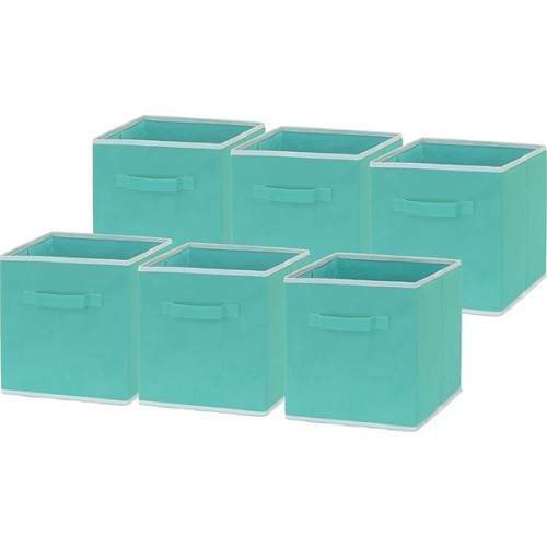 6 Pack - Racdde Foldable Cloth Storage Cube Basket Bins Organizer, Turquoise (11" H x 10.75" W x 10.75" D) 