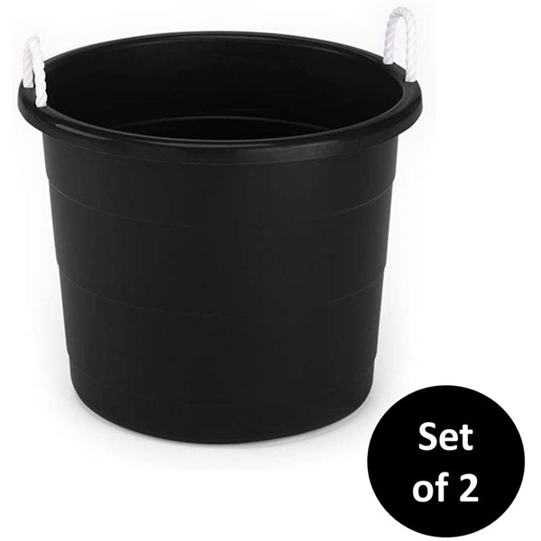 Racdde Plastic Utlity Rope Handle Tub, Set of 2, Black, 2 Sets