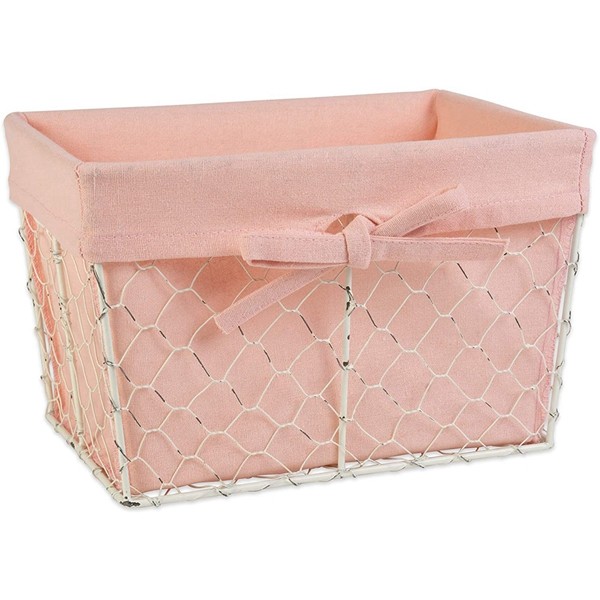 Racdde Z01916 Chicken Wire Baskets Antique White for Storage Removable Fabric Liner, Set of 2, Blush, 2 Piece 
