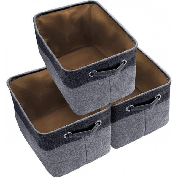Racdde Large Storage Basket Bin Set [3-Pack] Storage Cube Box Foldable Canvas Fabric Collapsible Organizer with Handles for Home Office Closet Toys Clothes Kids Room Nursery (Grey) (Black) 