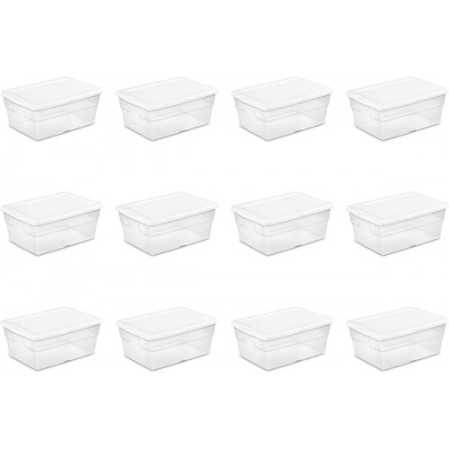 Racdde 16 Quart/15 Liter Storage Box, White Lid with Clear Base, 12-Pack 