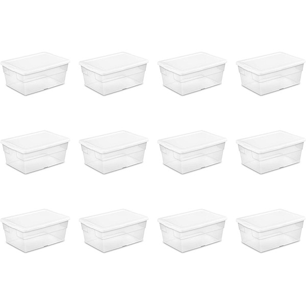 Racdde 16 Quart/15 Liter Storage Box, White Lid with Clear Base, 12-Pack 