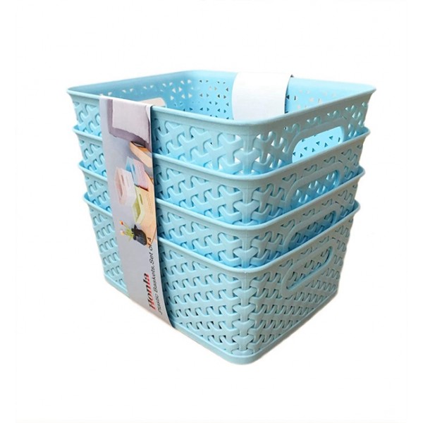 Racdde Weaving Plastic Storage Baskets Bins Organizer with Handles,Set of 4,Blue 