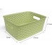 Racdde Weaving Plastic Storage Baskets Bins Organizer with Handles,Set of 4,Green 