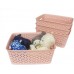 Racdde Weaving Plastic Storage Baskets Bins Organizer with Handles,Set of 4, Pink