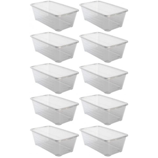 Racdde 6 Quart Clear Shoe Storage Box Stacking Container with Lid, 10 Pack 