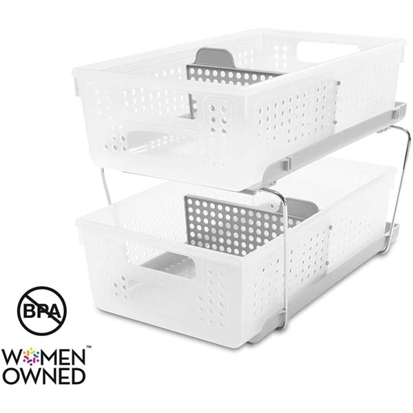 Racdde 2 W Two Tier Organizer, Large, Frost-With Dividers 