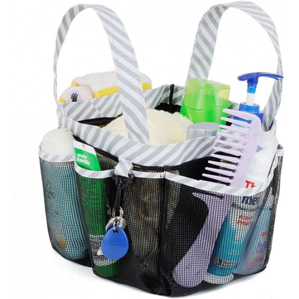 Racdde Mesh Shower Caddy Tote, Large College Dorm Bathroom Caddy Organizer with Key Hook and 2 Oxford Handles,8 Basket Pockets for Camp Gym 
