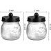 Racdde Apothecary Jars Set,Mason Jar Decor Bathroom Vanity Storage Organizer Canister,Premium Quality Glass Qtip Holder Dispenser for Qtips,Cotton Swabs,Ball - Stainless Steel Lid (Black, 2-Pack) 