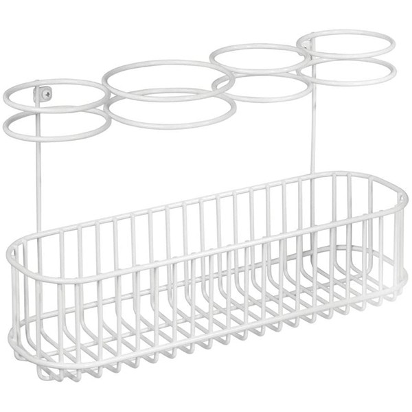 Racdde Metal Wire Cabinet/Wall Mount Hair Care & Styling Tool Organizer - Bathroom Storage Basket for Hair Dryer, Flat Iron, Curling Wand, Hair Straightener, Brushes - Holds Hot Tools - White 
