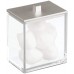 Racdde Modern Square Bathroom Vanity Countertop Storage Organizer Canister Jar for Cotton Swabs, Rounds, Balls, Makeup Sponges, Bath Salts - 2 Pack - Clear/Brushed 