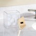 Racdde Modern Square Bathroom Vanity Countertop Storage Organizer Canister Jar for Cotton Swabs, Rounds, Balls, Makeup Sponges, Bath Salts - 2 Pack - Clear/Gold 