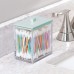 Racdde Modern Square Bathroom Vanity Countertop Storage Organizer Canister Jar for Cotton Swabs, Rounds, Balls, Makeup Sponges, Bath Salts - 2 Pack - Clear/Mint Green 