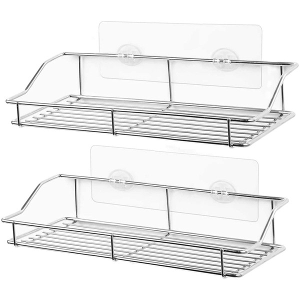Racdde2-Pack Shower Caddy, Adhesive Bathroom Shelf Wall Mounted, No Drilling Strong Shower Caddies Kitchen Racks - Stainless Steel Storage Organizers (9.9 Inches), Silver