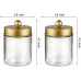 Racdde Apothecary Jars Bathroom Storage Organizer -Countertop Storage Organizer Canister Jar - Cute Qtip Dispenser Holder Glass with Lid- for Cotton Swabs,Bath Salts,Hair Band / 2-Pack(Gold) 