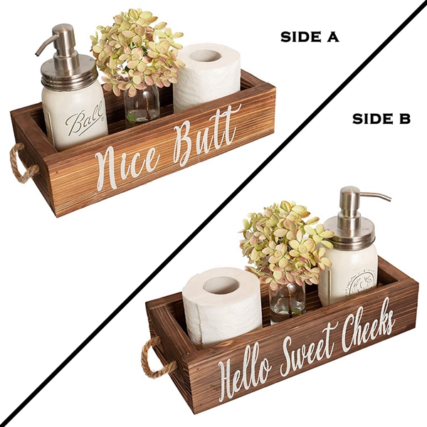 Racdde Nice Butt Bathroom Decor Box, 2 Sides - Funny Gift, Funny Toilet Paper Holder Perfect for Farmhouse Bathroom Decor, Toilet Paper Storage, Rustic Bathroom Decor, or Diaper Organizer (Brown)