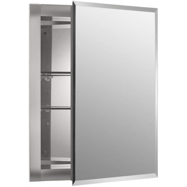 Racdde K-Cb-Clr1620Fs Frameless 16 Inch X 20 Inch Aluminum Bathroom Medicine Cabinet; Recess Installation Only 