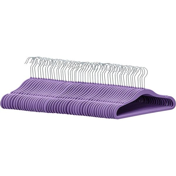 Racdde Kids Velvet Non-Slip Clothes Hangers, Purple - Pack of 50 