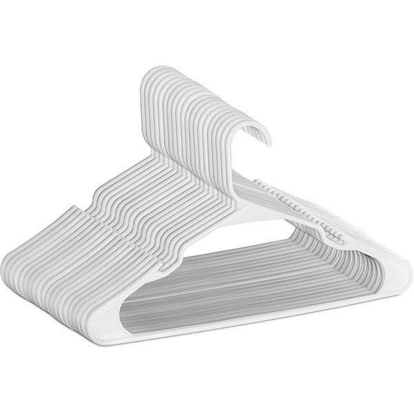 Racdde 50-Pack White Plastic Hangers for Clothes - Space Saving Notched Hangers - Durable and Slim - Shoulder Grooves   