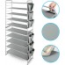 Racdde 5-Tier Stackable and Expandable Shoe Rack with Side 6 Shoes Pockets, Silver 