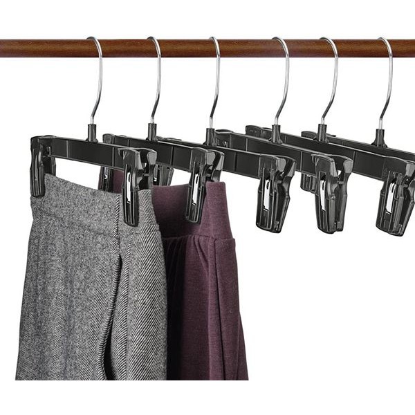 Racdde Pants Hangers 30 Pack 10 Inch Black Plastic Skirt Hanger with Non-Slip Big Clips and 360 