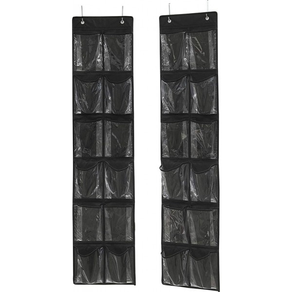 Racdde 24 Pockets - 2PK 12 Large Pockets Over Door Hanging Shoe Organizer, Black (58'' x 12.5'') 