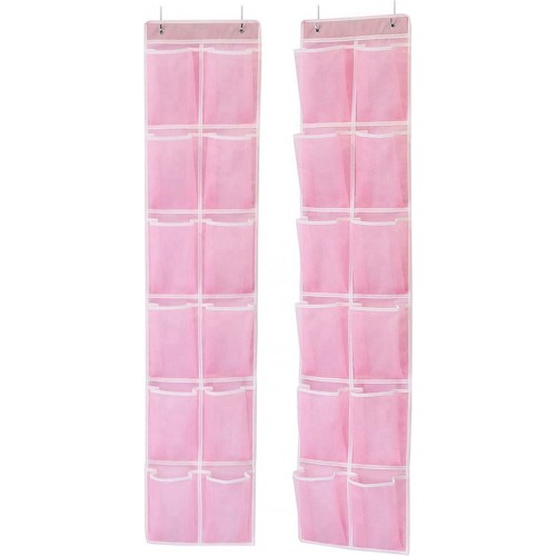 Racdde 24 Pockets - 2PK 12 Large Pockets Over Door Hanging Shoe Organizer, Pink (58'' x 12.5'') 