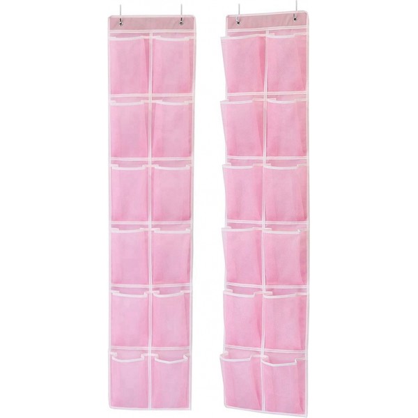 Racdde 24 Pockets - 2PK 12 Large Pockets Over Door Hanging Shoe Organizer, Pink (58'' x 12.5'') 