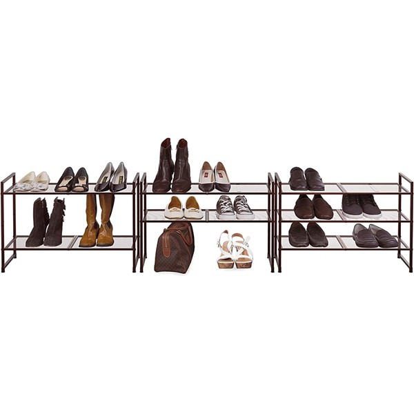 Racdde 3-Tier Stackable Shoes Rack Storage Organizer Shelf, Bronze 