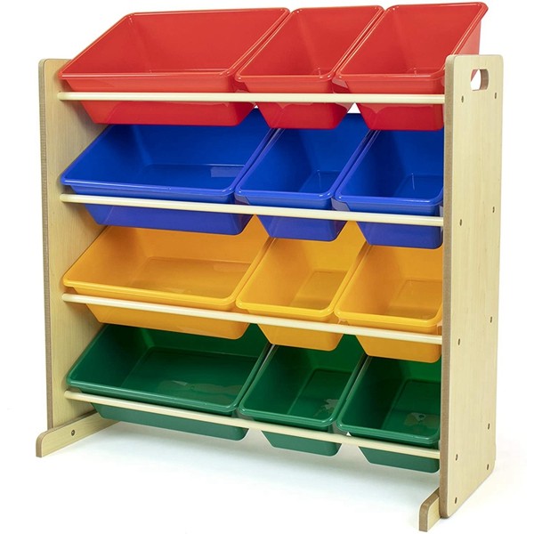 Racdde, Natural/Primary Kids' Toy Storage Organizer with 12 Plastic Bins 