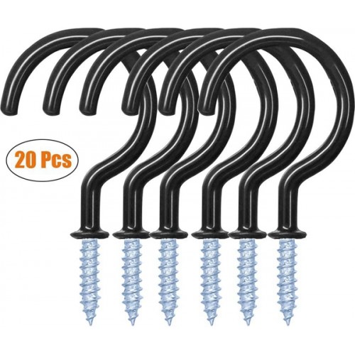 Racdde20 Pack 2.9 Inches Ceiling Hooks,Vinyl Coated Screw-in Wall Hooks, Plant Hooks, Kitchen Hooks, Cup Hooks Great for Indoor & Outdoor Use -(20 Black) 