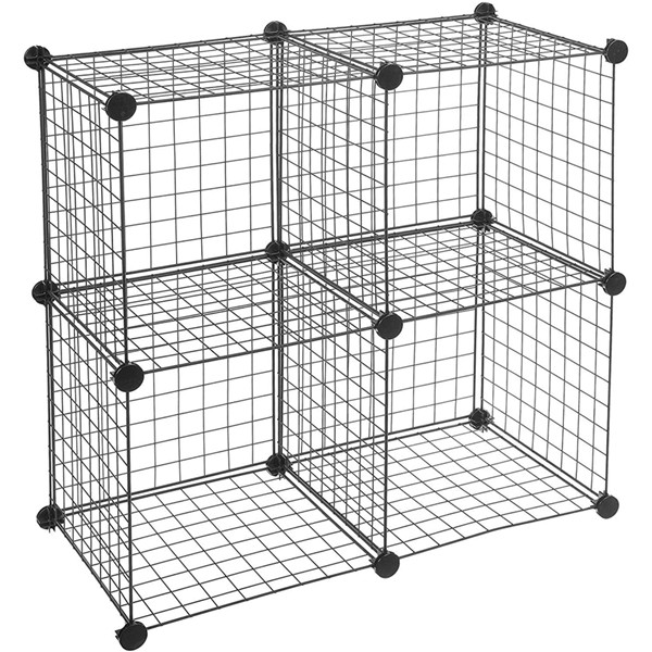 Racdde 4 Cube Grid Wire Storage Shelves, Black 
