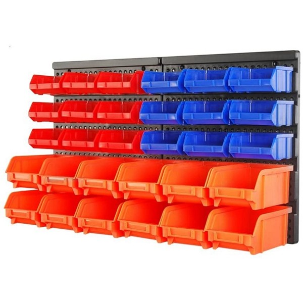 Racdde Wall Mounted Storage Bins Parts Rack 30PC Bin Organizer Garage Plastic Shop Tool - Best Unique Tool Gift for Men 