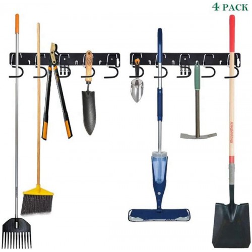 Racdde Garage Tool Organizer Wall Mount, Mop Broom Holder, Wall Holders for Tools, 4 Pack 