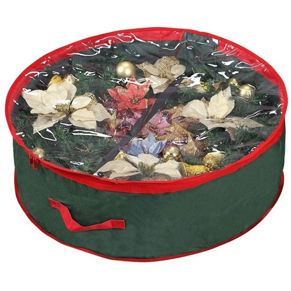 Racdde Xmas Wreath Storage Bag 24" | Garland Wreaths Container with Clear Window for Easy Holiday Storage | Durable 600D Oxford Material (Green) 