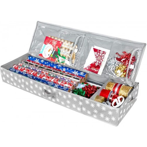 Christmas Storage Organizer - Wrapping Paper Storage and Under-Bed Storage Container for Holiday Storage of Gift Bags, Wrapping Paper, Ribbon, and Bows - Durable 600D Material 