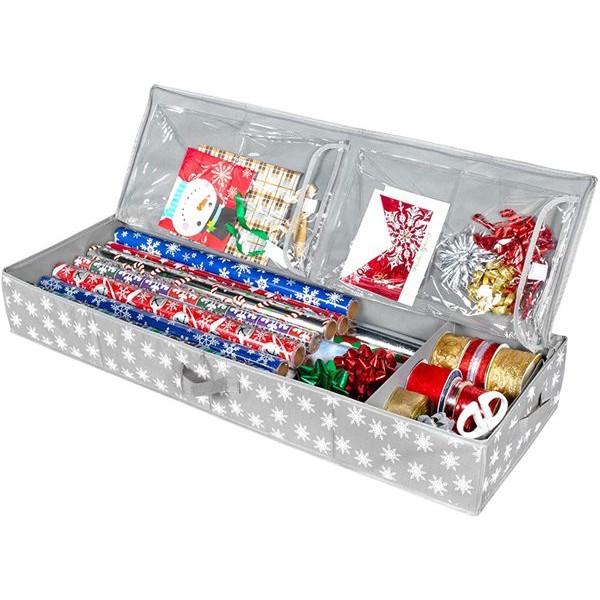 Christmas Storage Organizer - Wrapping Paper Storage and Under-Bed Storage Container for Holiday Storage of Gift Bags, Wrapping Paper, Ribbon, and Bows - Durable 600D Material 