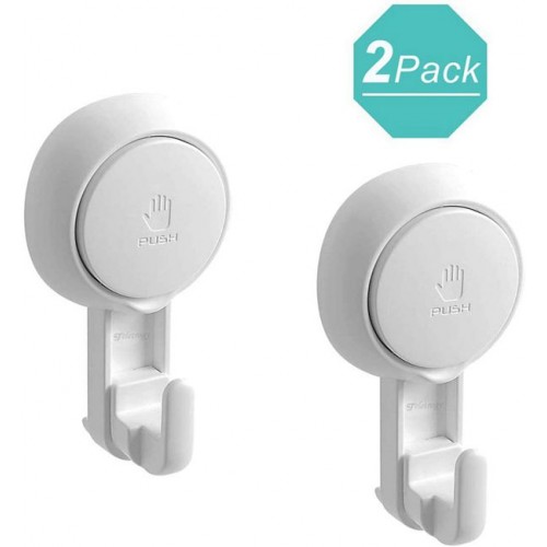 Racdde Suction Hooks Vacuum Suction Cup Hooks for Shower Powerful Shower Hooks Suction Wall Hooks for Tiled Walls Bathroom Hooks for Towels Chrome Loofah Robe -Utility Hooks 2 Pack 
