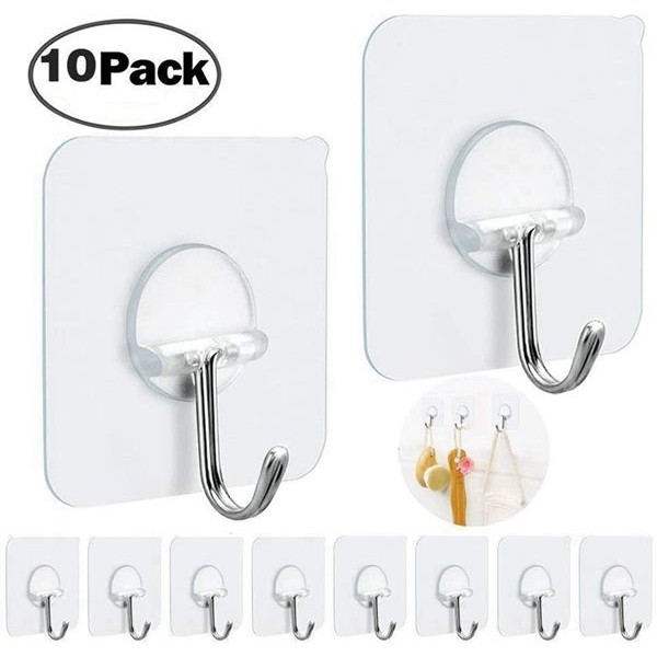 Racdde Adhesive Wall Hooks Heavy Duty Wall Hangers Without Nails 15 pounds (Max) 180 Degree Rotating Seamless Scratch Hooks for Hanging Bathroom Kitchen Office-10 Packs 
