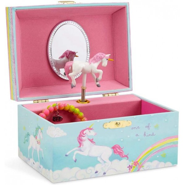 Racdde Girl's Musical Jewelry Storage Box with Spinning Unicorn, Rainbow Design, The Unicorn Tune