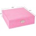 Racdde Two-Layer lint Jewelry Box Organizer Display Storage case with Lock (Pink) 