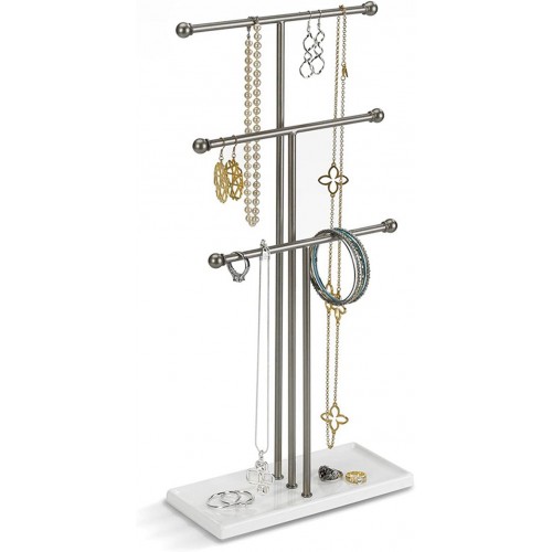Racdde 299330-491-REM Trigem Hanging Organizer – 3 Tier Table Top Necklace Holder, Box Display with Jewelry Tray Base, One Size, Nickel 
