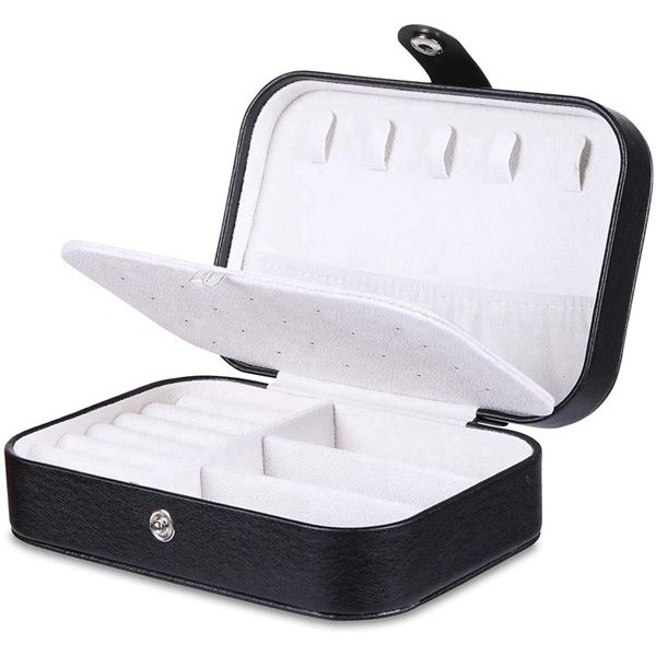 Racdde Travel Jewelry Case Box Women PU Leather 2 Layer Jewelry Organizer Holder for Necklace Earring Rings, Black 
