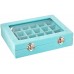 Racdde Velvet Glass Jewelry Ring Display Organiser Box Tray Holder Earrings Storage Case (Light Blue) 