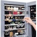 Racdde 6 LEDs Cabinet Lockable 47.3" H Wall/Door Mounted Jewelry Armoire Organizer with Mirror, 2 Drawers, Gray UJJC93GY 