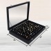 Racdde 100 Slots Ring Storage Display Box with Transparent Lid ~ Ring Holder Showcase for Store Display, Jewelry Show & Home ~ Jewelry Tray Organizer (Black) 