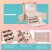 Racdde Jewelry Box, Faux Leather Medium Jewelry Organizer, Vintage Gift for Women -Pink-Cross Pattern 